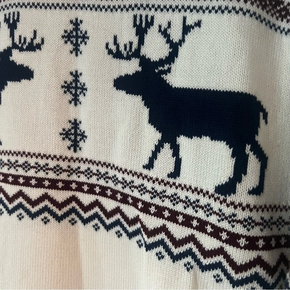 Men’s Fair Isle Holiday Crew Neck Sweater Deer Winter Ski Nordic Medium Festive